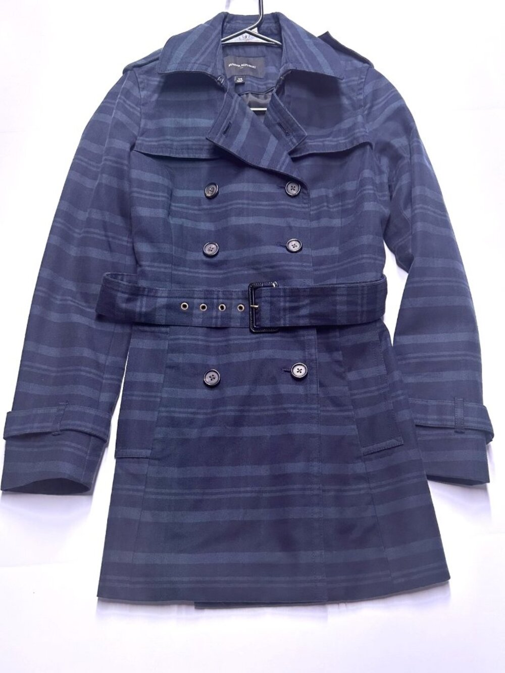 Banana Republic Novelty Plaid Navy Trench Coat XS